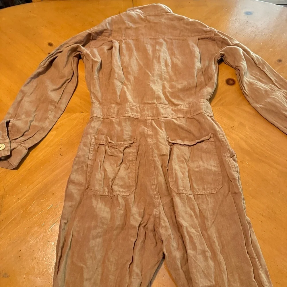 MATE the Label Long Sleeve Linen Jumpsuit Boilersuit Light Brown Sz XS Relaxed - Picture 15 of 16